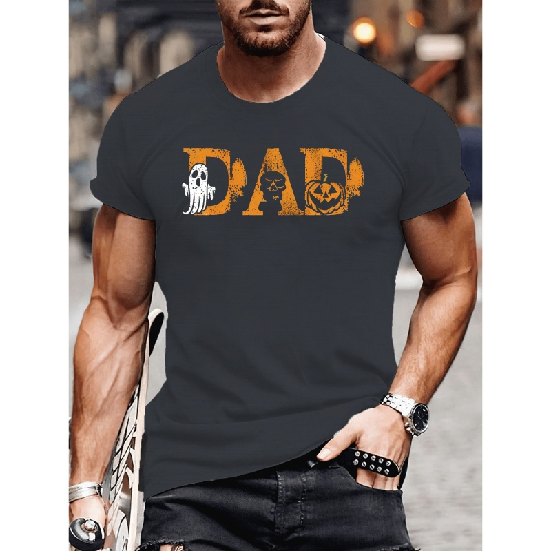 

Skull Dad Themed Print Tee Shirt, Tees For Men, Casual Short Sleeve T-shirt For Summer