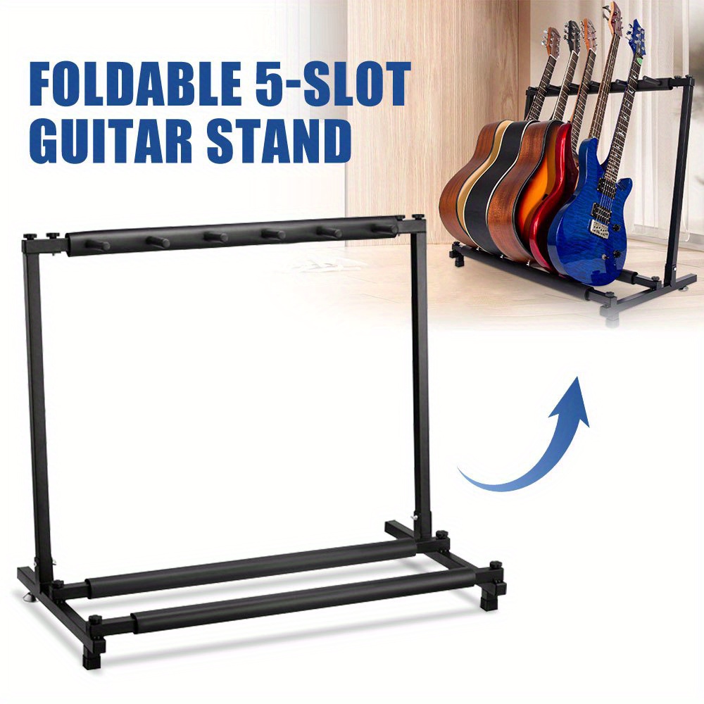 

5-slot Guitar Stand, Display Rack For Electric, Acoustic, Bass Guitars, And - Foldable, Portable, Non-slip -proof Pads Included