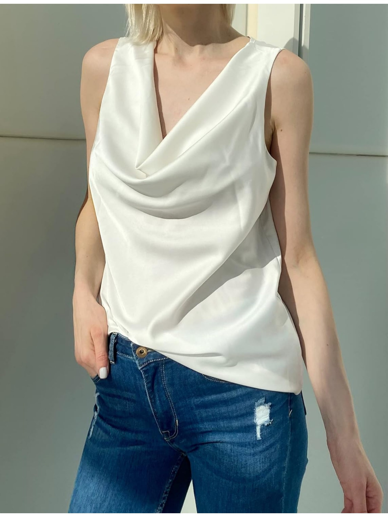 elegant cowl neck satin tank top women sleeveless loose fit - Temu