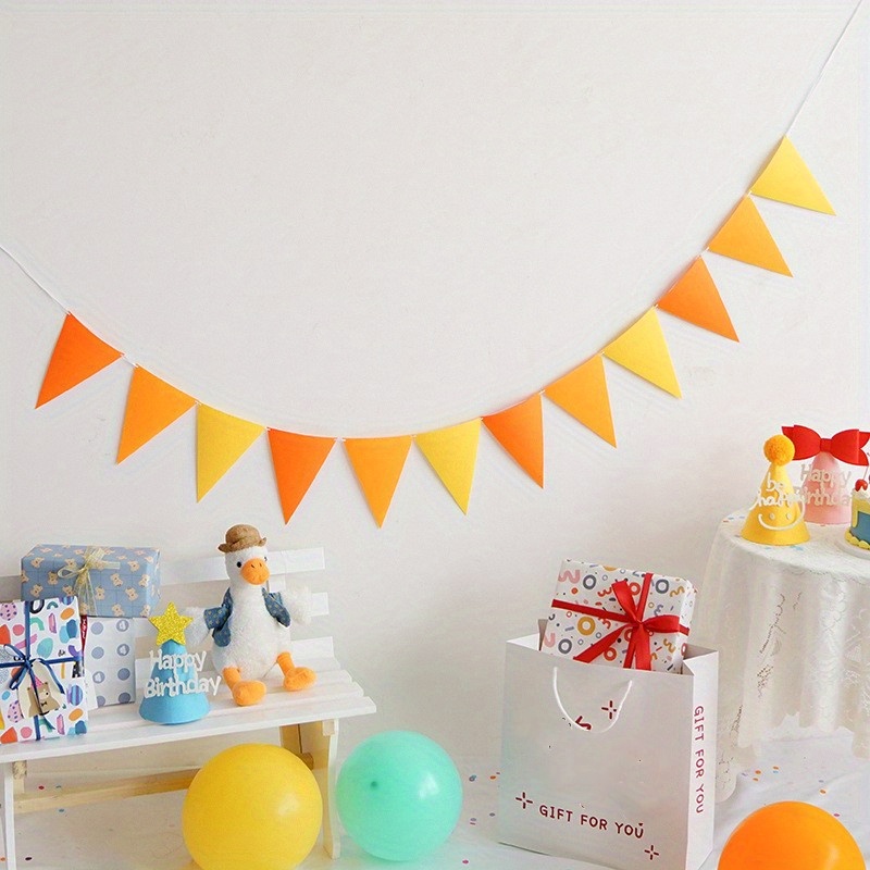 Image of 12pcs Vibrant Felt Bunting Set With Pennant Flags - Birthday, Halloween, Thanksgiving & Christmas Decorations