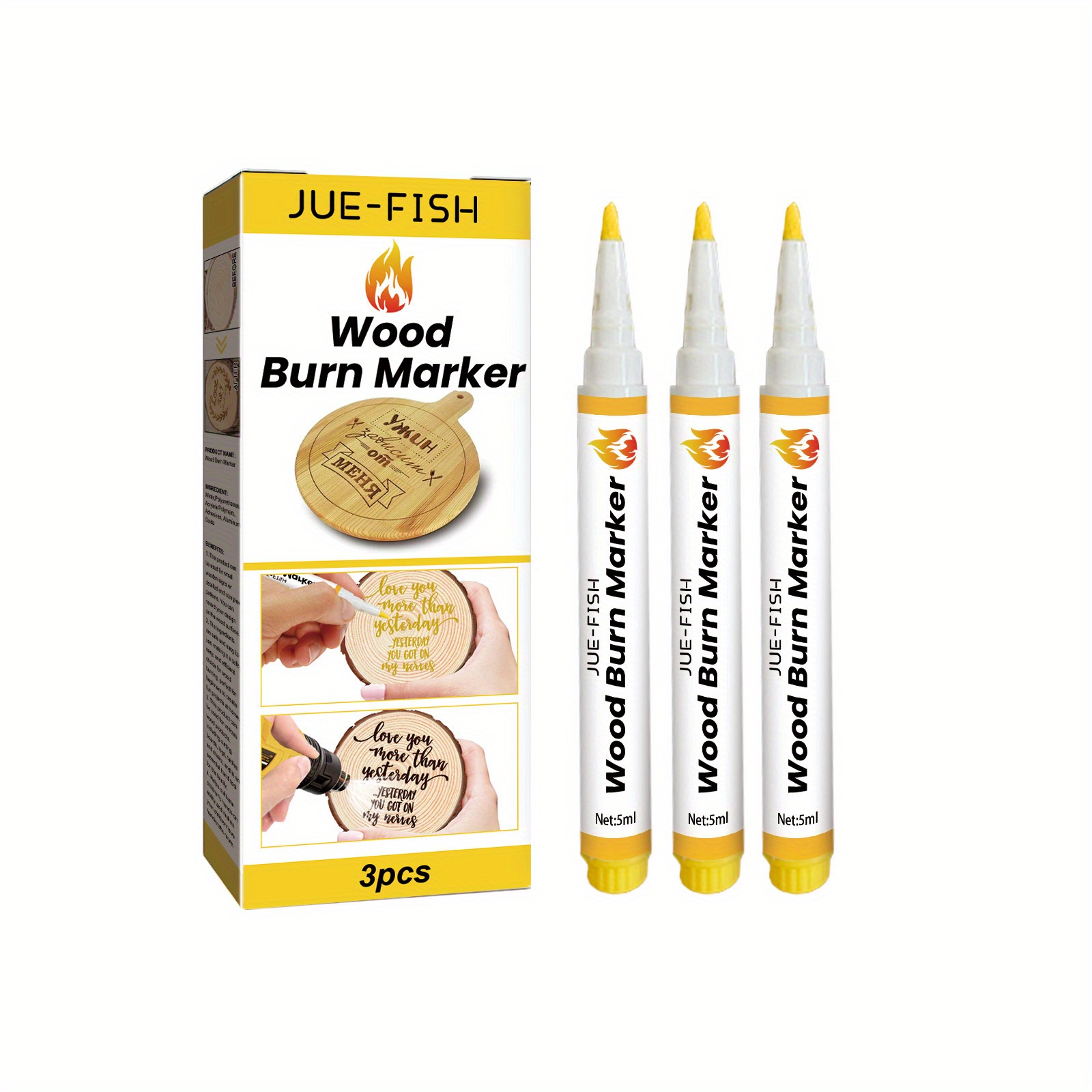 

3-piece Wood Burn Marker Pen Set For Diy Projects - Versatile Scorch Pen For Easy Wood Burning, Crafts, Ornament Creation & Custom Designs - No Battery, Manual Operation