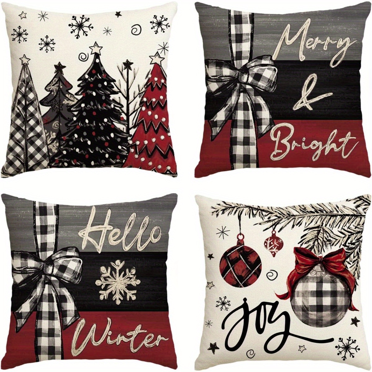 TEMU 4pcs, Christmas Joy Trees Throw Pillow Covers - Hello Winter, Christmas Winter Decoration For Sofa Couch Living Room Bedroom Home Decor, 17.7x17.7in, No Pillow Insert