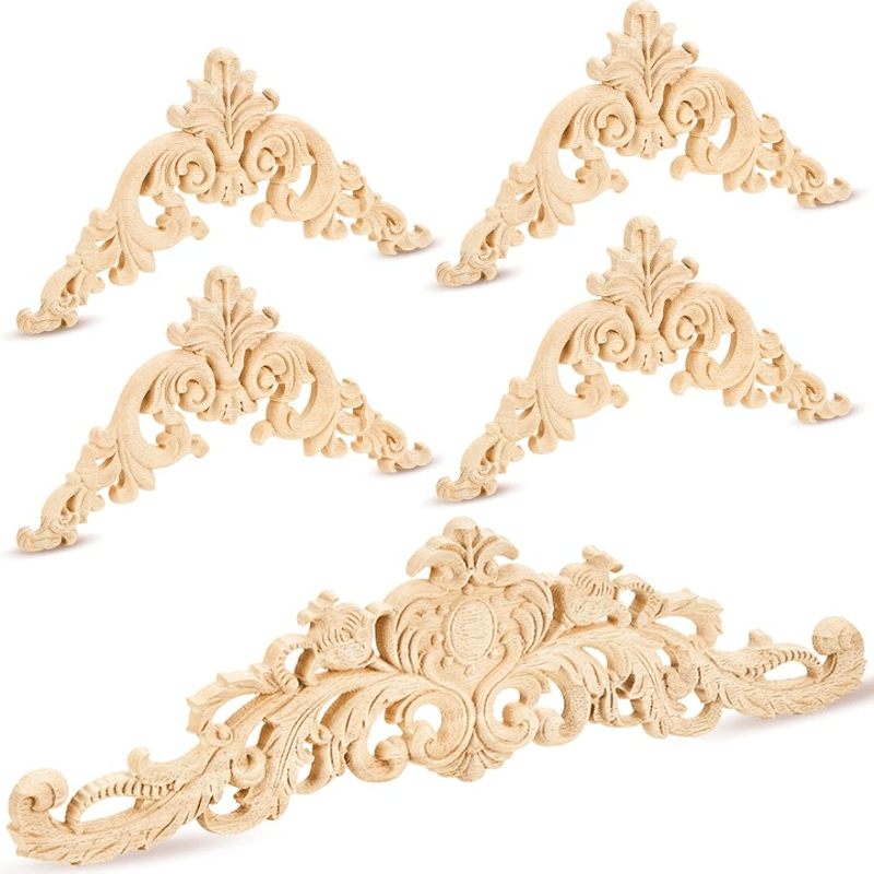 

5pcs Set Of Elegant Wooden Appliques - Long Onlays For Diy Furniture, Beds, Doors, Cabinets & Wardrobes -