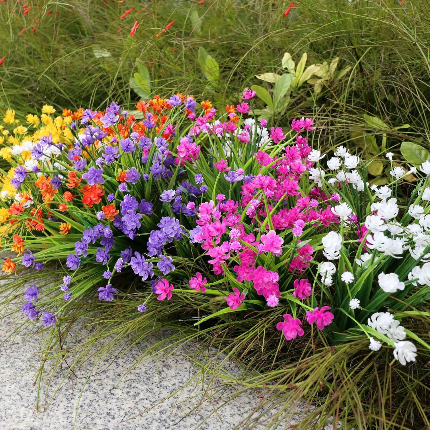 

20 Bundles Artificial Flowers Outdoor, Uv Resistant Fake Flowers Plastic Greenery Shrubs Artificial Plants Fake Flowers Planter Home Cemetery Decor (mix Colors)