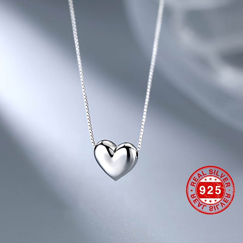 TEMU 925 Sterling Silver Heart Pendant Necklace Neck Chain Jewelry Decoration