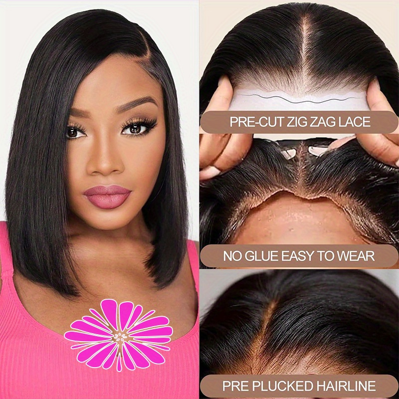 12 inch glueless human hair wig 4x4 hd lace - Temu display picture 3