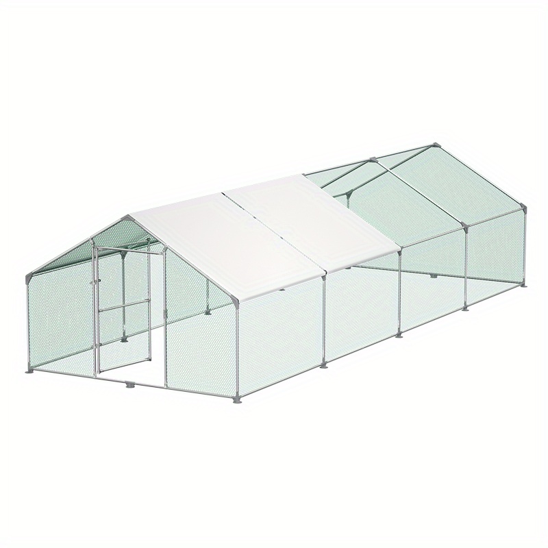 Galvanized Steel Chicken Coop Outdoor Run With Lock, Small Animal Hutch, Outdoor Enclosure, Chicken House, Roofed Poultry Hutch For Chicken, Bird, Cage, Small Animals Cage (3x8m)