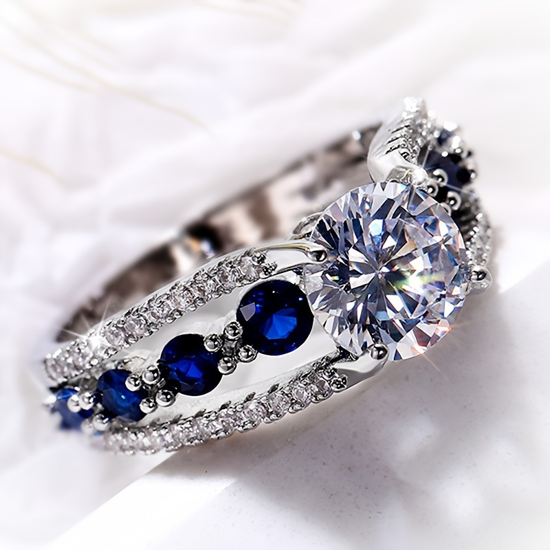 TEMU 1 bague unisexe S925 - 2Ct de moissanite, alumine bleue moulée, bijoux de mode de haute qualité pour /fêtes, cadeau idéal pour les passionnés de