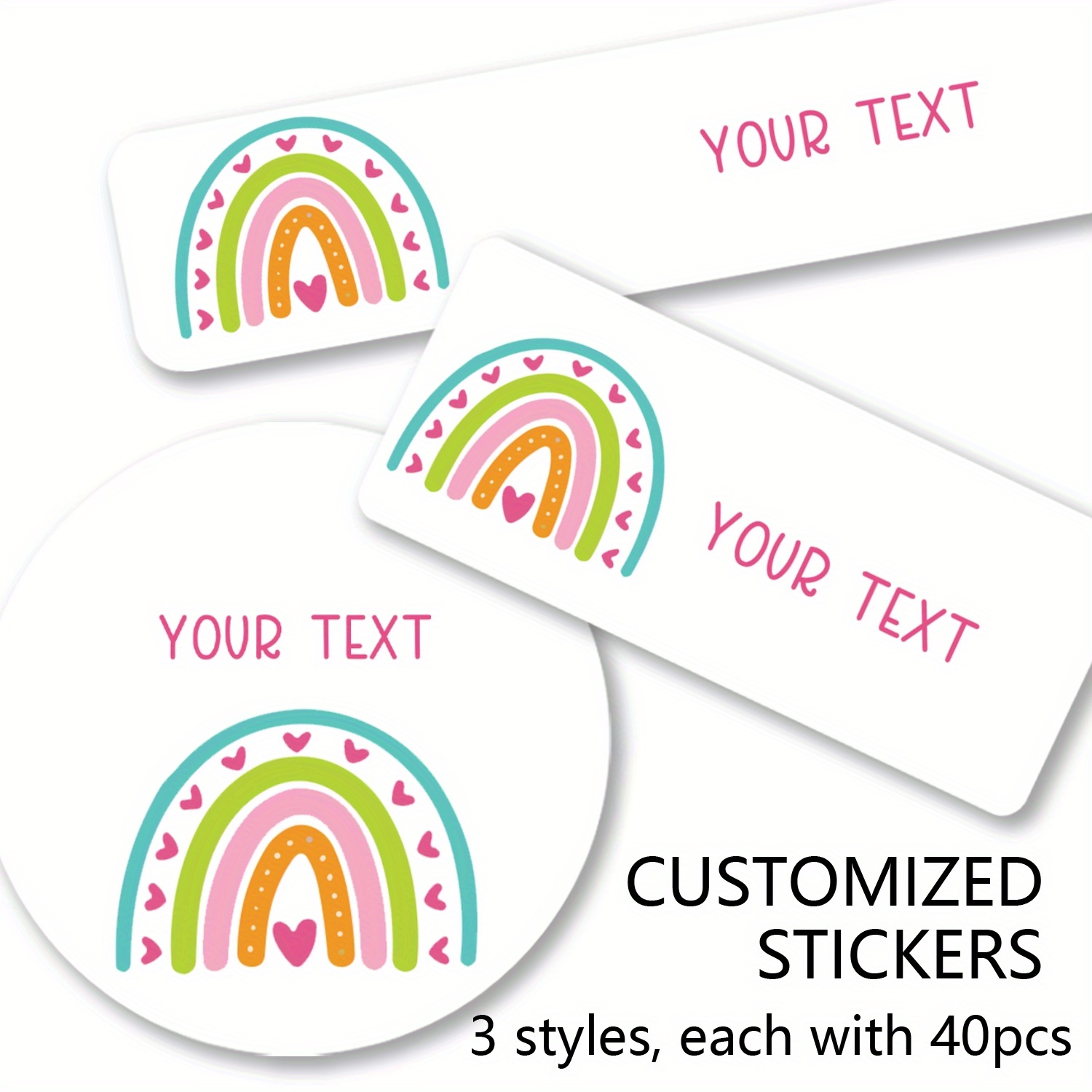 

120pcs Personalized Pink Rainbow Stickers, Custom Text Waterproof Paper Labels For School Supplies, Laptops, Diaries, Water Bottles, No Feathers, Various Patterns And Themes