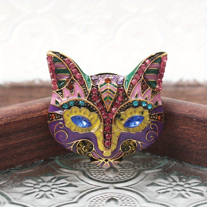 

- Cat Brooch Pin - Unique Enamel , & Diamond Accents, For Dresses & Sweaters, For Women And