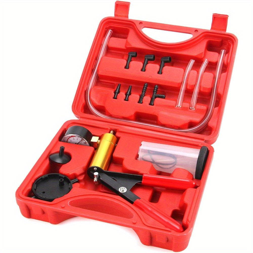 

Handheld Brake Bleeder Kit With Vacuum Pressure Pump Tester - Iron Material, Automotive Fluid Clutch Bleeding Tool Set With Adapters And Carrying Case