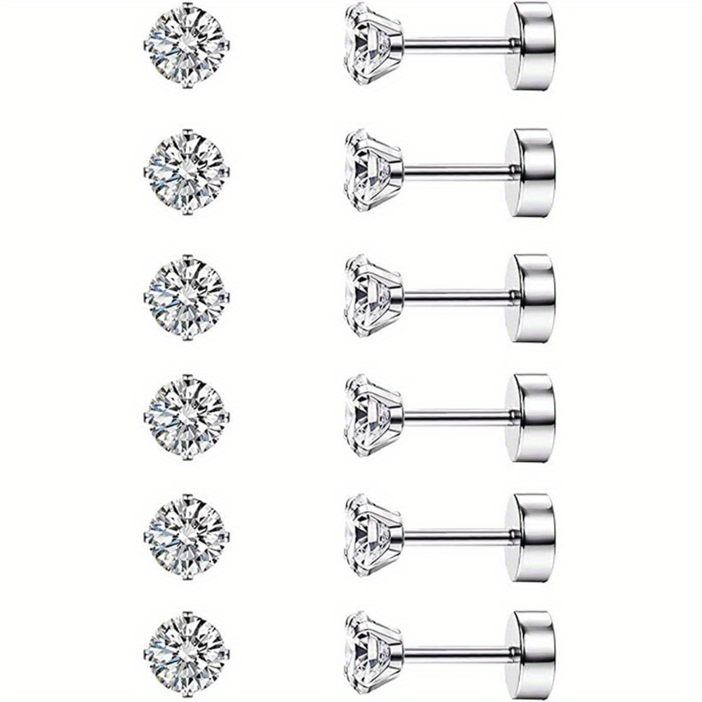 

20g French-style Glitter Zirconia Stud Earrings For All Seasons - 304 Stainless Steel Flatback Screw Back Earrings For Cartilage Tragus Helix - Mardi Gras Day Festive Daily Wear Jewelry, Pack Of 1