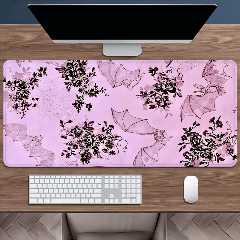 

Gothic Floral Bats And Spider Web Xxl Mouse Pad - Rubber Gaming Desk Mat, Oblong Office Keyboard Pad, Non-slip Base, Durable Stitched Edges, Large Extended Surface, Desk Protector