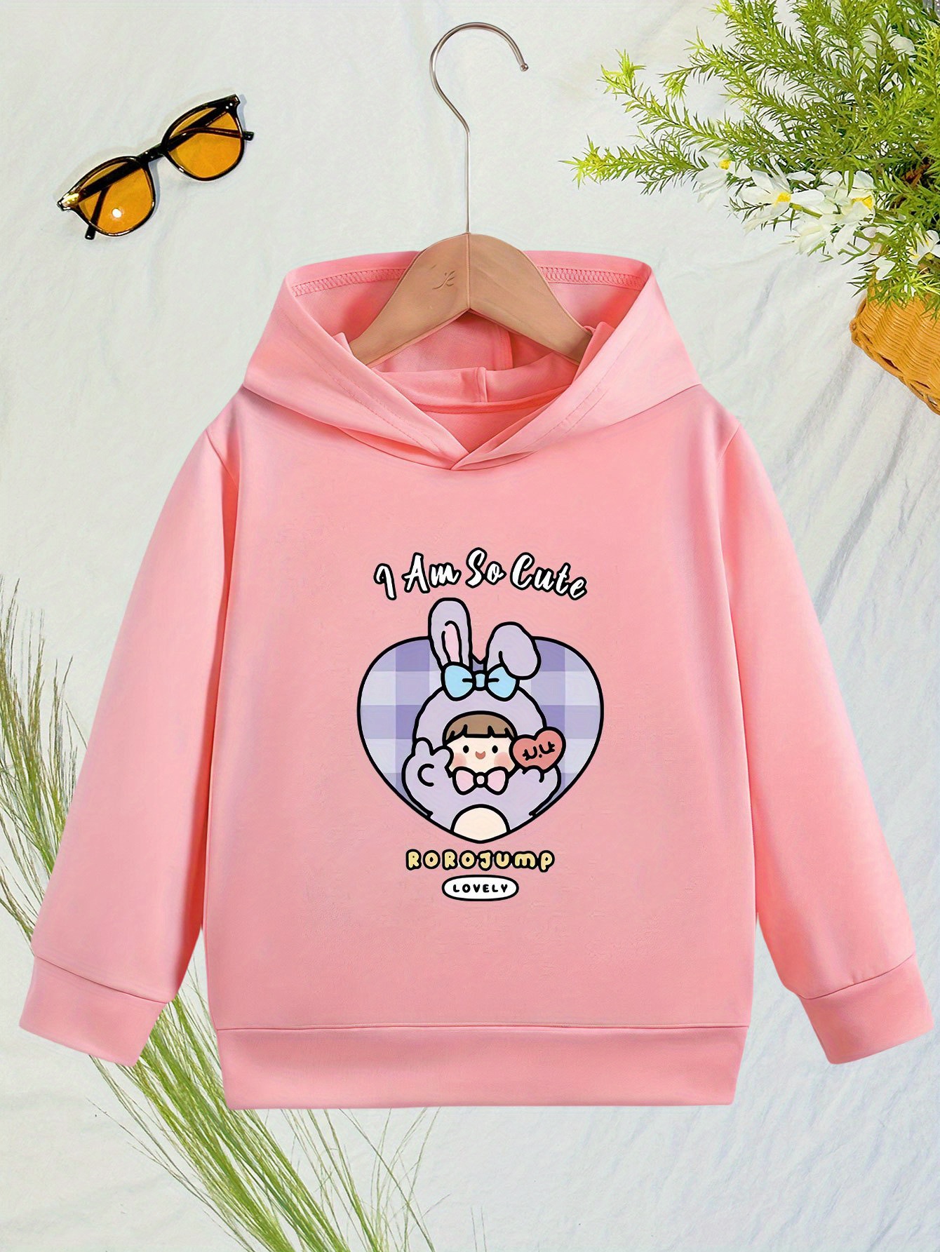 Cozy Cute Girls' Hoodie with Heart Soft Polyester, Casual Pullover  for Fall/Winter, Long Sleeve, Kangaroo Pocket, Non-Transparent
