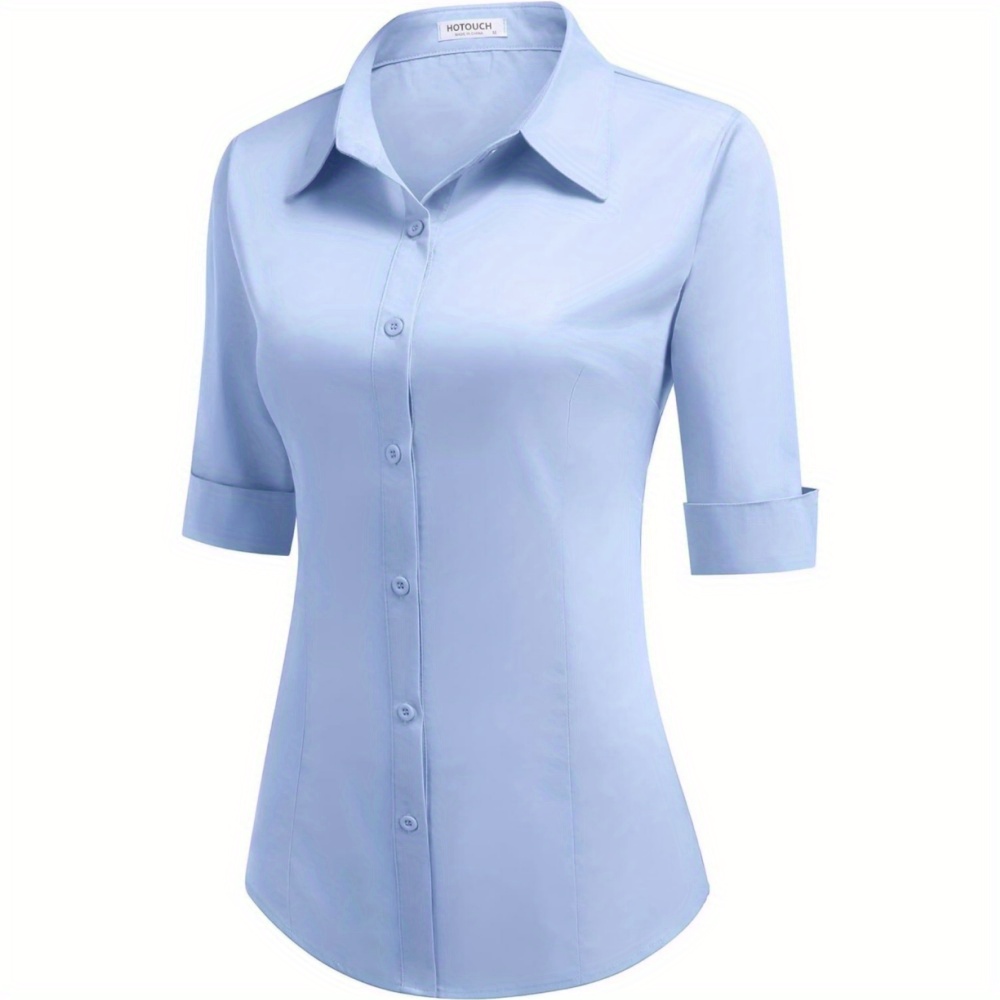 

Button Up Shirt Women 3/ 4 Sleeve Button Down Dress Shirts Waitress Blouse Staff Uniform Shirt