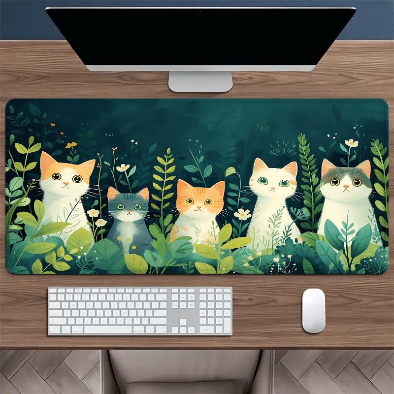 

Cat Garden Mouse Pad - Large, Non-slip Rubber Base Desk Mat For Gaming & Office - Stitched , - Perfect Gift For Women