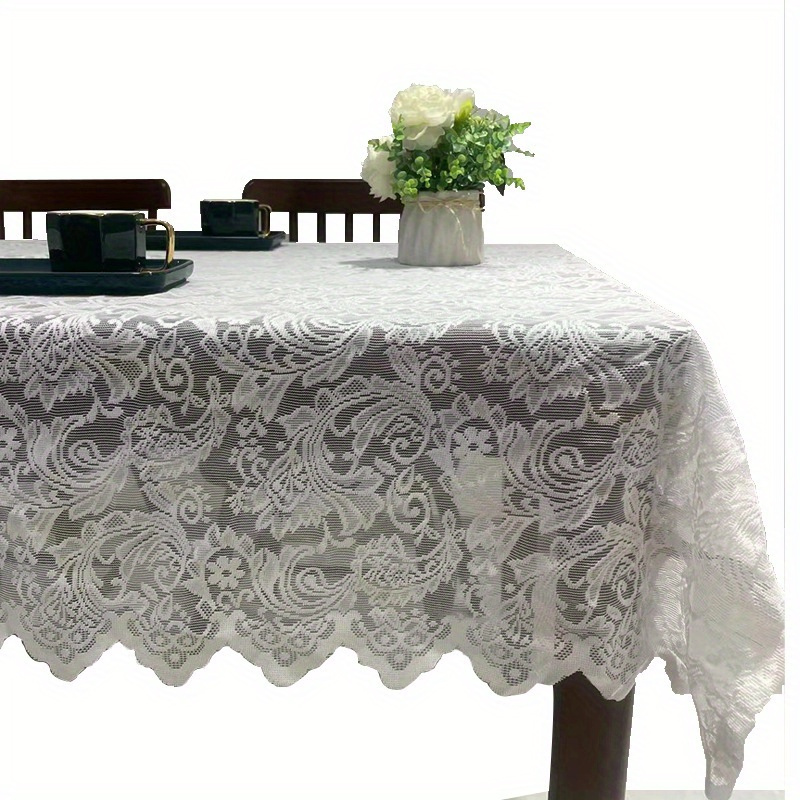 

Elegant Lace Tablecloth With Floral & Botanical Design - Rectangular Polyester Table Cover For Dining And Home Decor