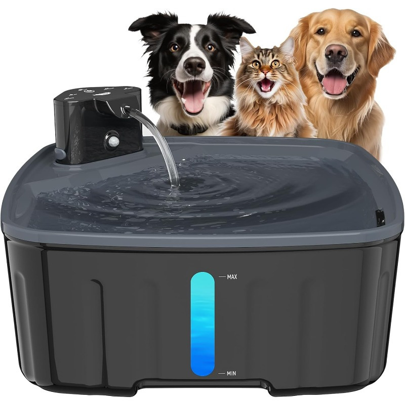 

Black Gray Dog Water Fountain For Large Dogs, 2.1gal/ 8l/ 230oz Pet Water Fountain With Intelligent Mode, Ultra Quiet, Bpa-free, Battery Operated, Cordless, Led Reminder, Ideal For Multiple Dogs&cats