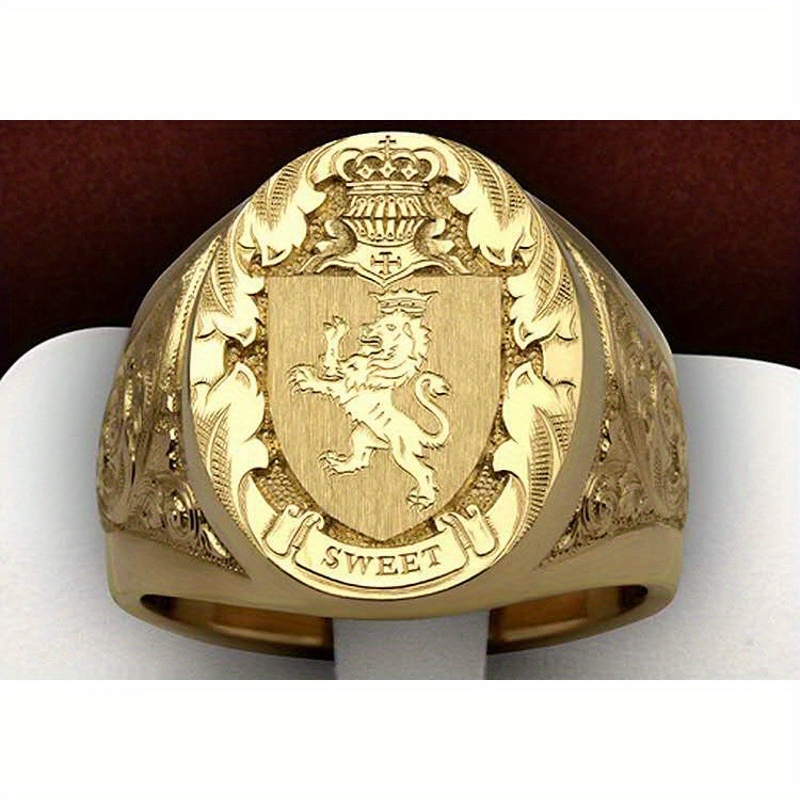 

-border Sold Jewelry Crown Lion Shield Badge Ring Copper Material European And American Carved Seal Man's Ring