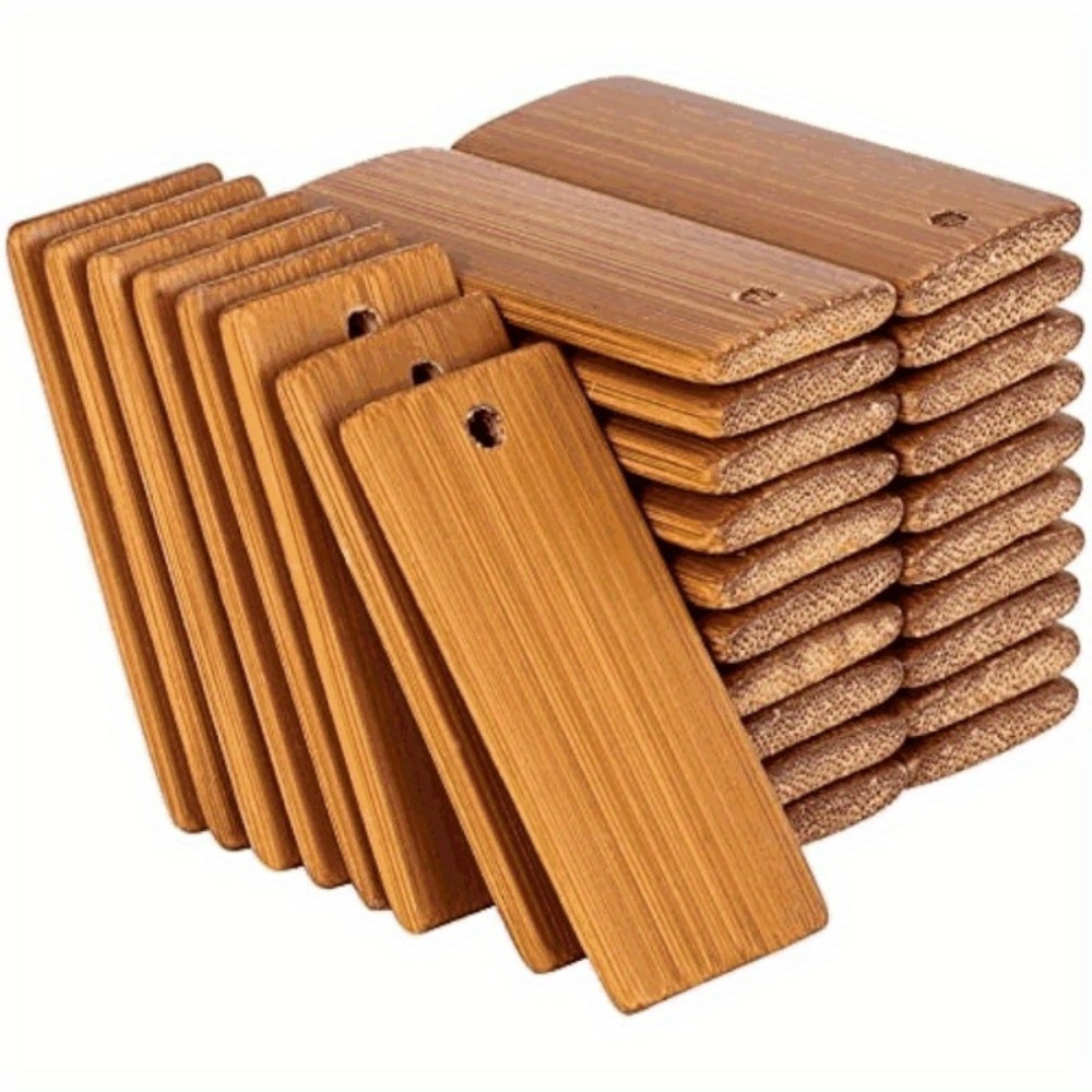 50pcs Bamboo Wooden Keychain Tags - Rectangle, 45x20mm, Pre- Hole, Ideal For Diy Crafts, Laser Engraving & Gift Cards