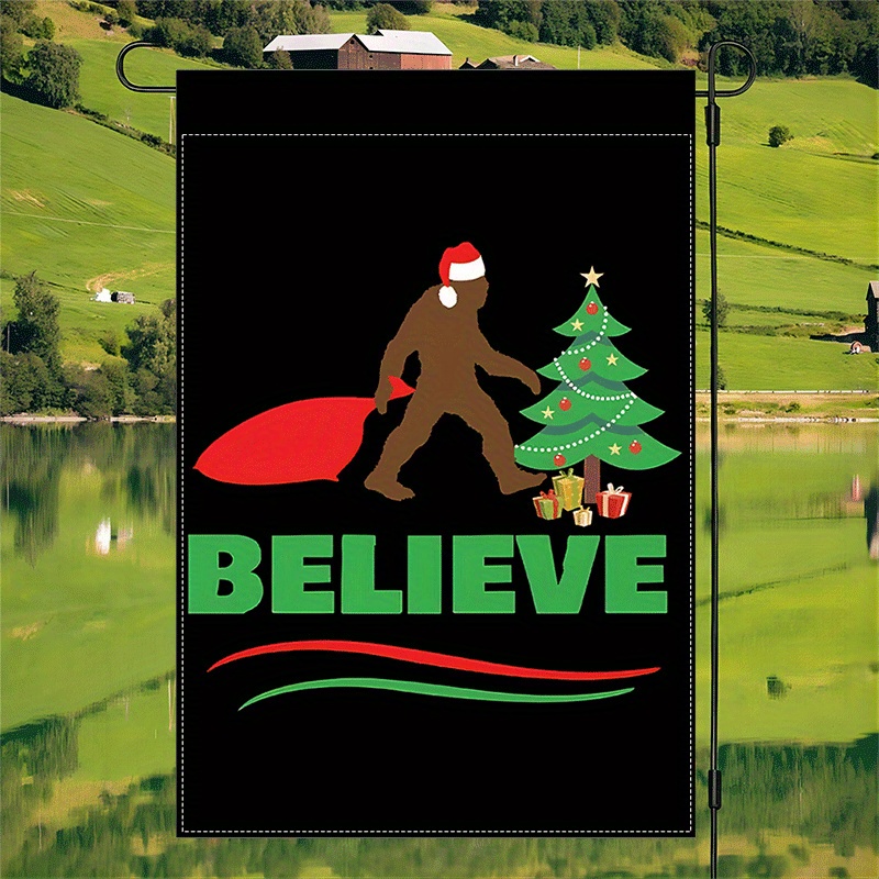 

1pc In Bigfoot Christmas Garden Flags Christmas Tree Gifts Home Decor Double Sided Waterproof Burlap Flag 12x18inch