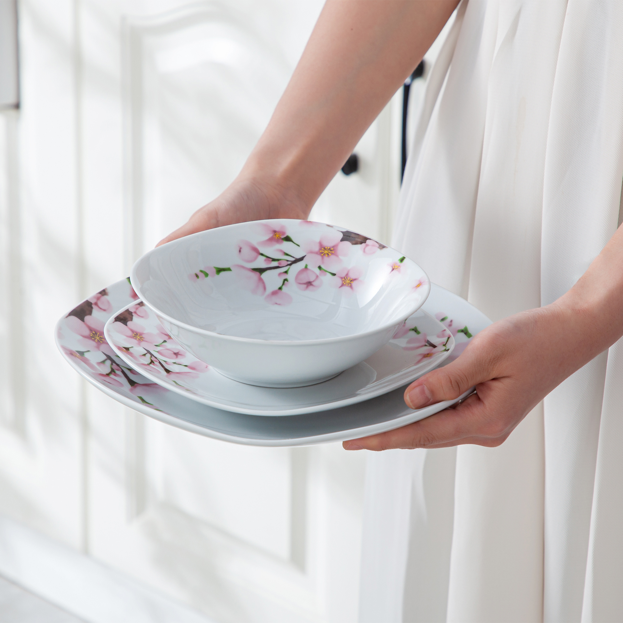 Juego de vajilla de porcelana de 20 piezas con juego de vajilla floral rosa  que platos platos de tazas y hueveras, servicio pa