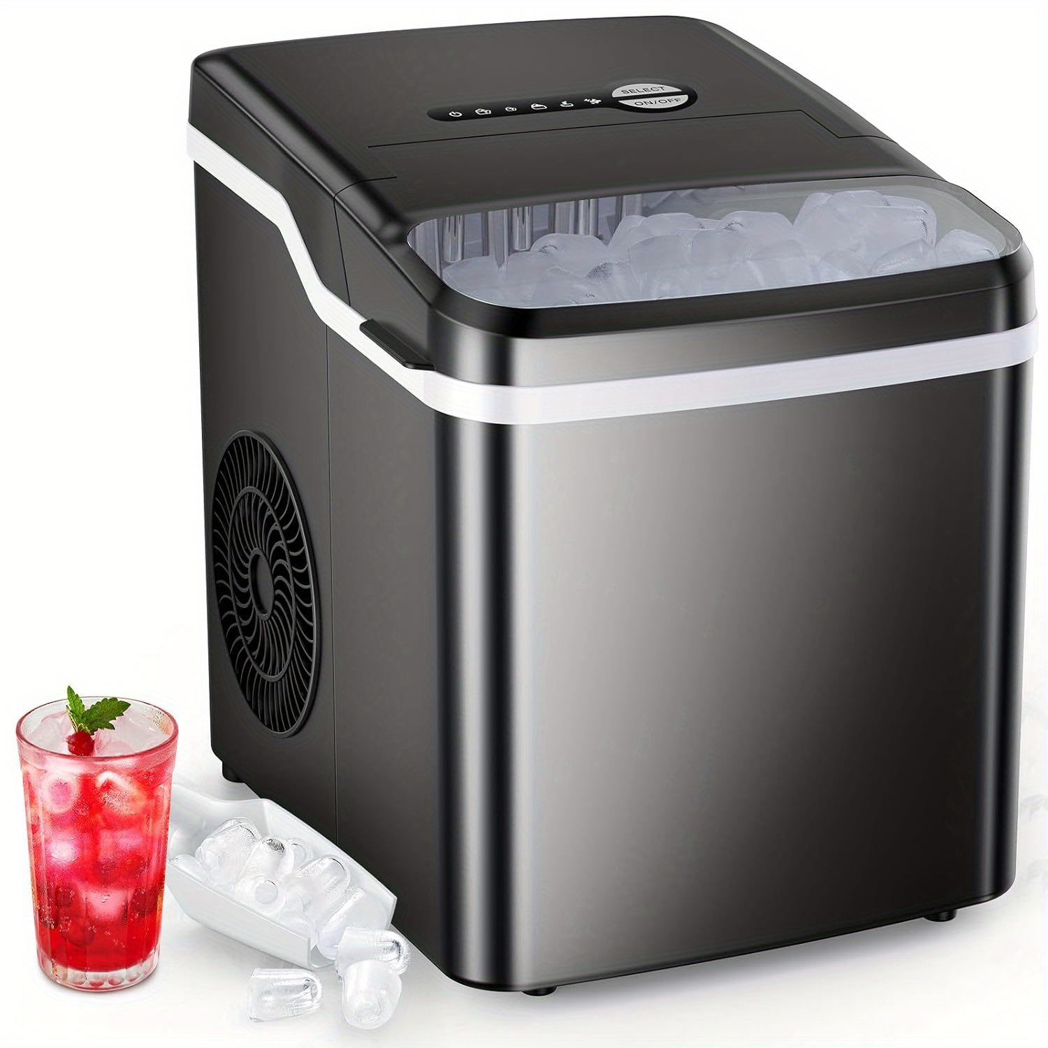 

Portable Ice Maker Countertop, Ice Makers With Ice And Basket, For Kitchen/ Office/ Bar/ Party-black