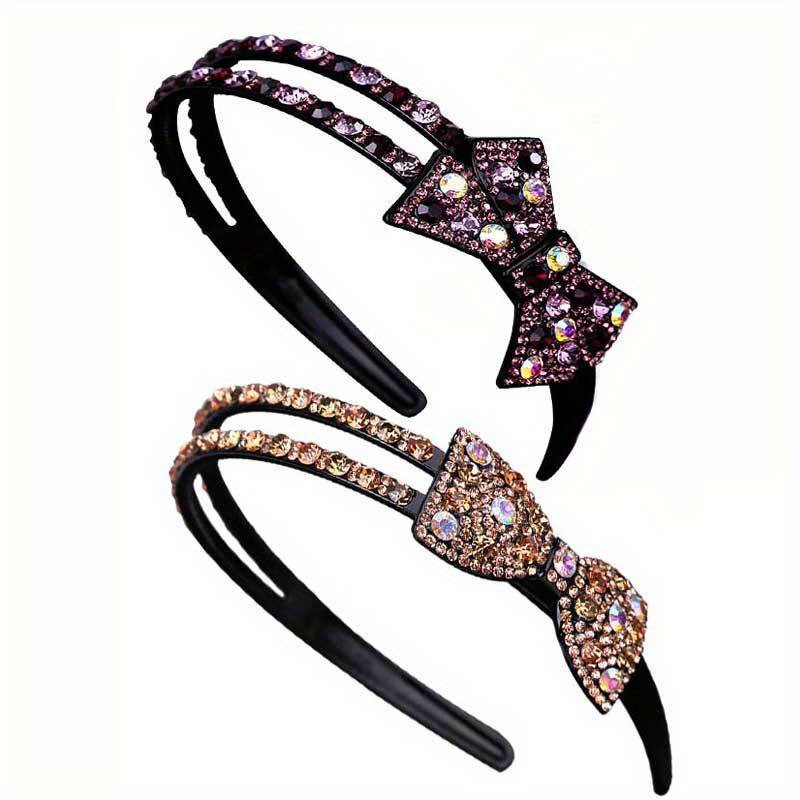 

1pc Elegant Shiny Rhinestone Bowknot Decorative Head Band Trendy Non Slip Hair Hoop