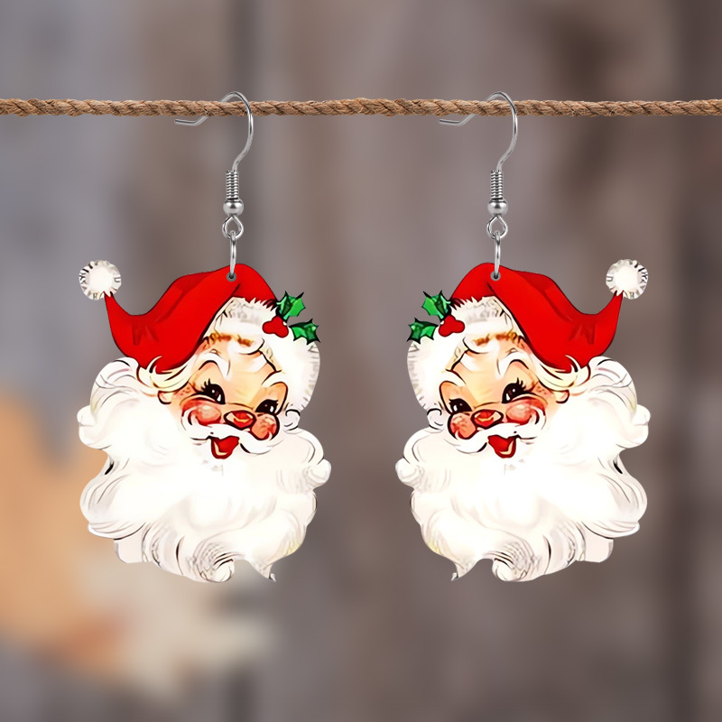 

Christmas Santa Claus Drop & Dangle Earrings For Women - Stainless Steel Ear Needle, Acrylic Style, Non-feather, Festival & Party Occasion Jewelry, 1 Pair