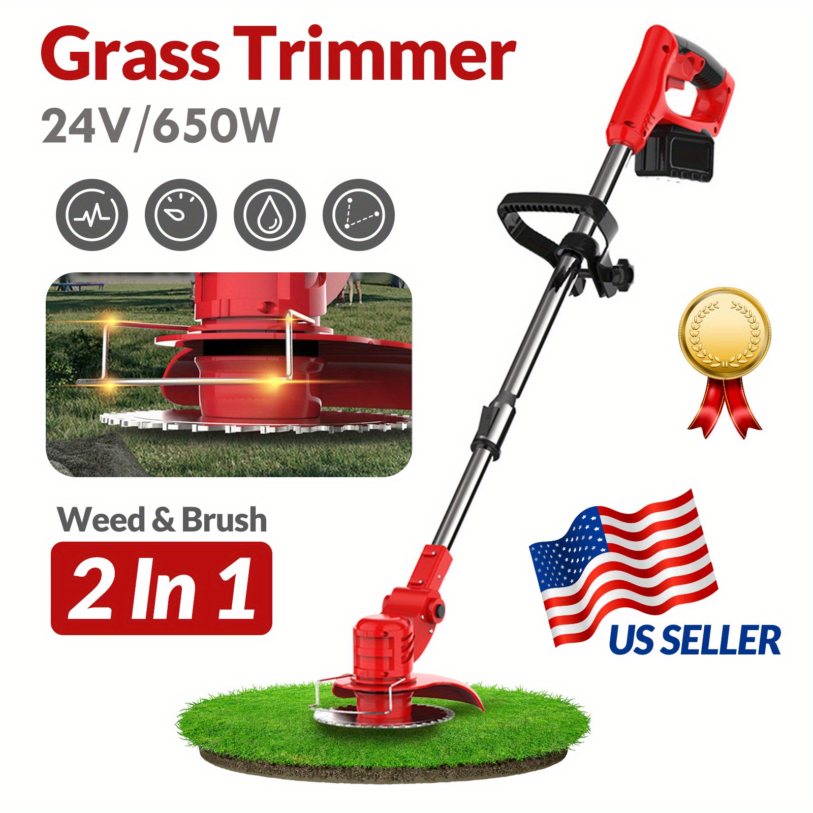 

2-in-1 Electric , String Trimmer Cordless, Battery Powered , Mini-mower, Wheel Edger, Portable, Adjustable, Foldable, Ideal For Lawn Mower, , And Yard Work Red