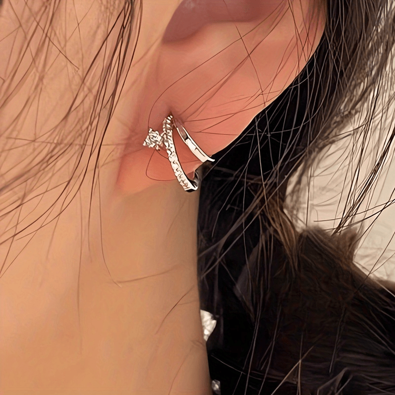 

Boucles d'Oreilles Élégantes à Double Couche avec Cristal - Acier Inoxydable Nickel, Parfaites pour & les Fêtes