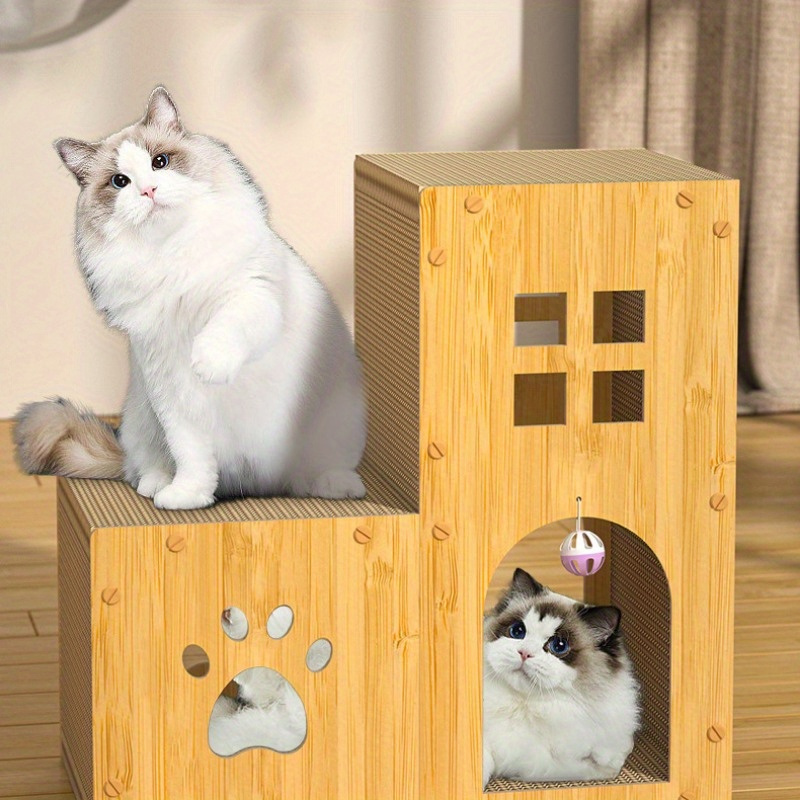 multi level cat playhouse scratching posts fully assembled Temu