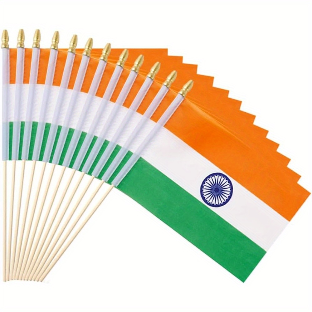 Bandierine India Per Feste - 30 Pezzi Da 20x14cm Su Striscione 11,6 Metri - Decorazioni Patriottiche In Poliestere