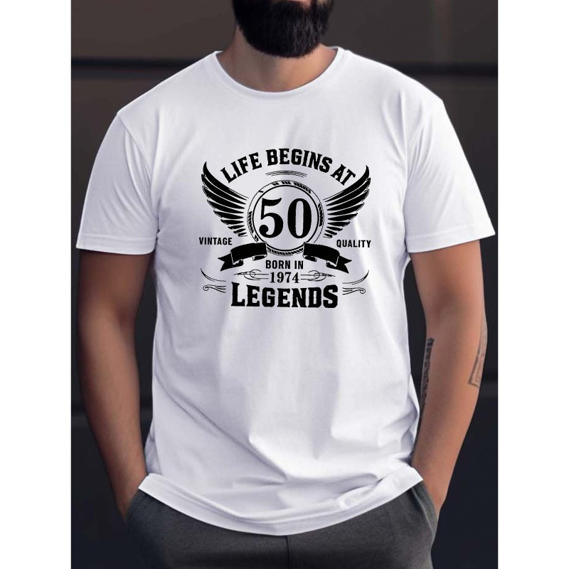 

Life Begins At 50 Print Tee Shirt, Tees For Men, Casual Short Sleeve T-shirt For Summer