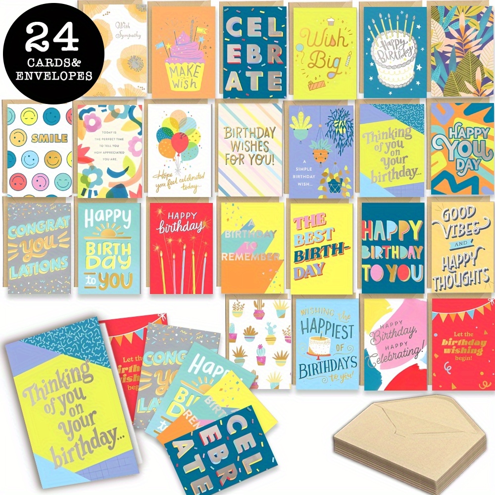 

24pcs Greeting Set Envelopes - Assorted Fun For Birthdays, & - For &