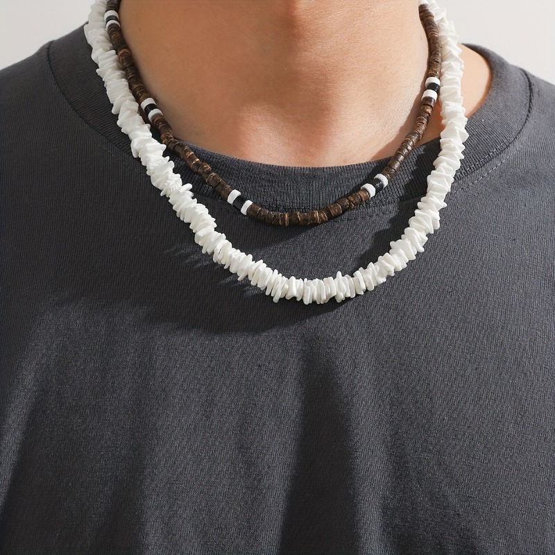 

2/ 4/ 6 Piece Fashionable Retro Crushed Stone Coconut Shell Bead Necklace Set Suitable For Men's Daily Wear