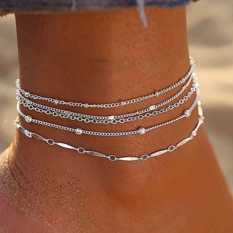 

Silvery Color Waterproof Thin Chain Anklets Set Multilayer Anklets For Decor Foot Jewelry Accessories