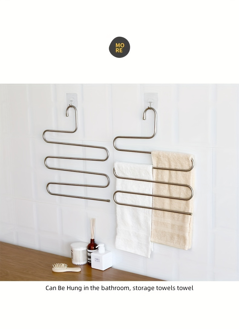 1pc stainless steel multi layer pants rack s shaped hanging organizer for wardrobe non slip storage drying artifact for home and kitchen use details 1