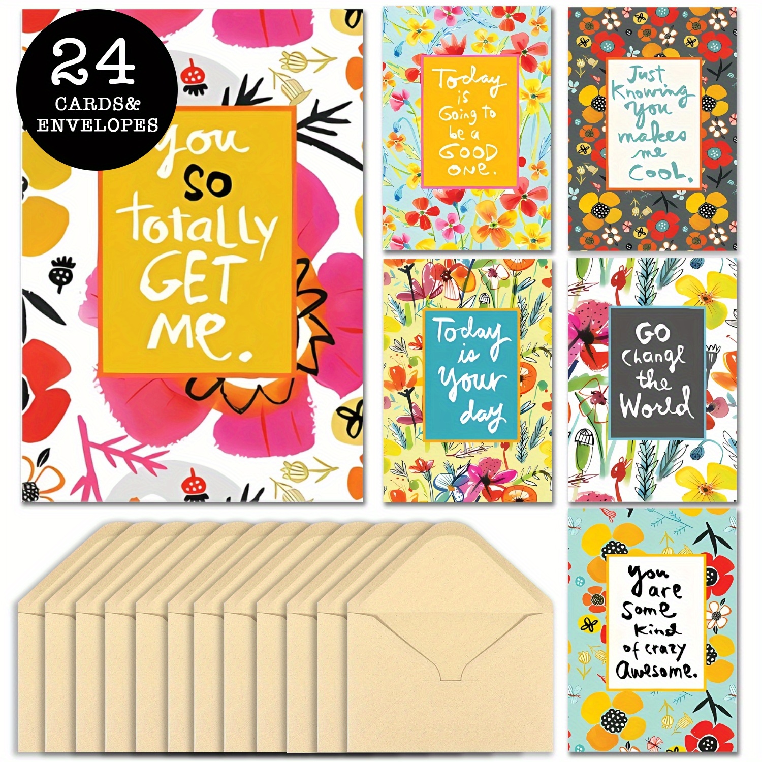 

24-pack Assorted Greeting Cards With Envelopes For All Occasions - Floral Design Encouragement, Comfort, Birthday, Congratulations, Get Well, Good Luck, Thank You Cards For Any Recipient