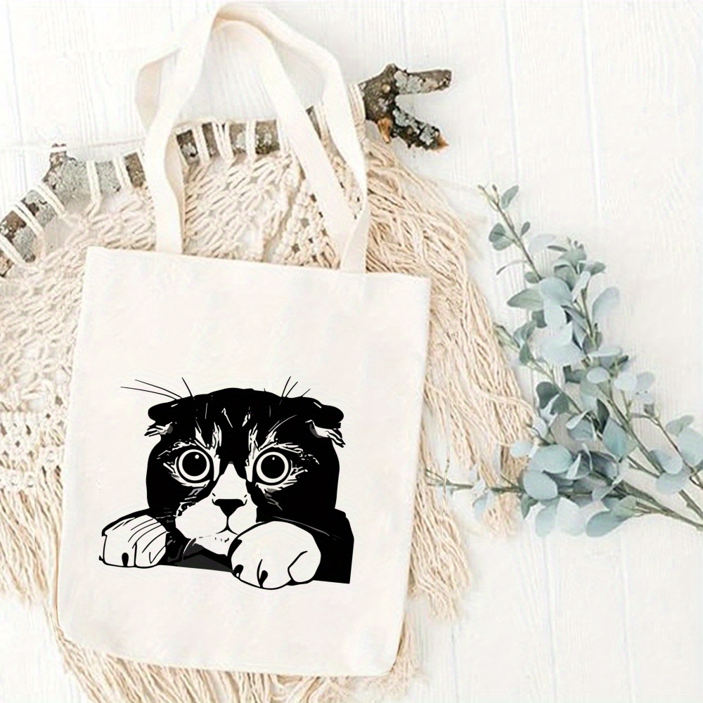 canvas tote bag cute cat print large capacity reusable Temu