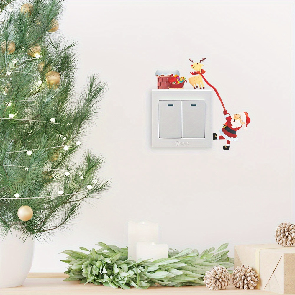 

Festive Christmas Wall Decoration: Santa Claus, Reindeer, And Sleigh - Self-adhesive Switch Cover For Home Decor