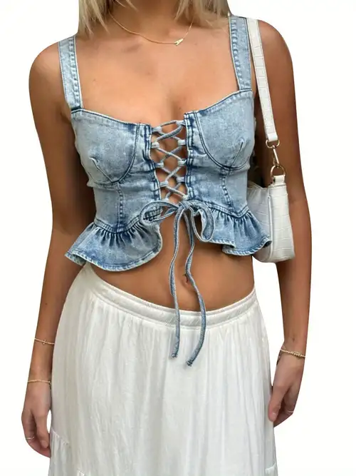 denim crop top sold on Temu United States denim crop top sold on Temu United States