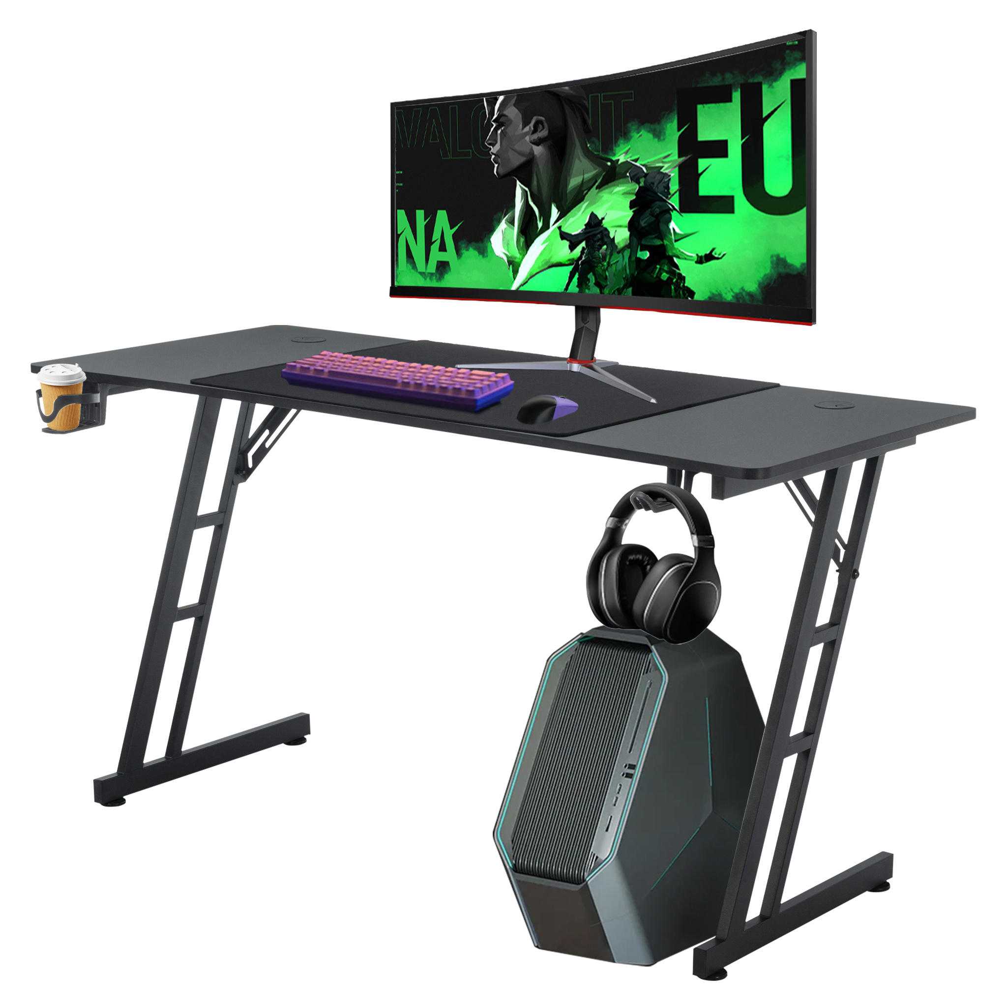 TEMU Gamingtafel Zwart Gamingtafel Koolstofvezel Tafelblad Gamer Computer Tafel Ergonomische Computer Tafel met Kabelgaten