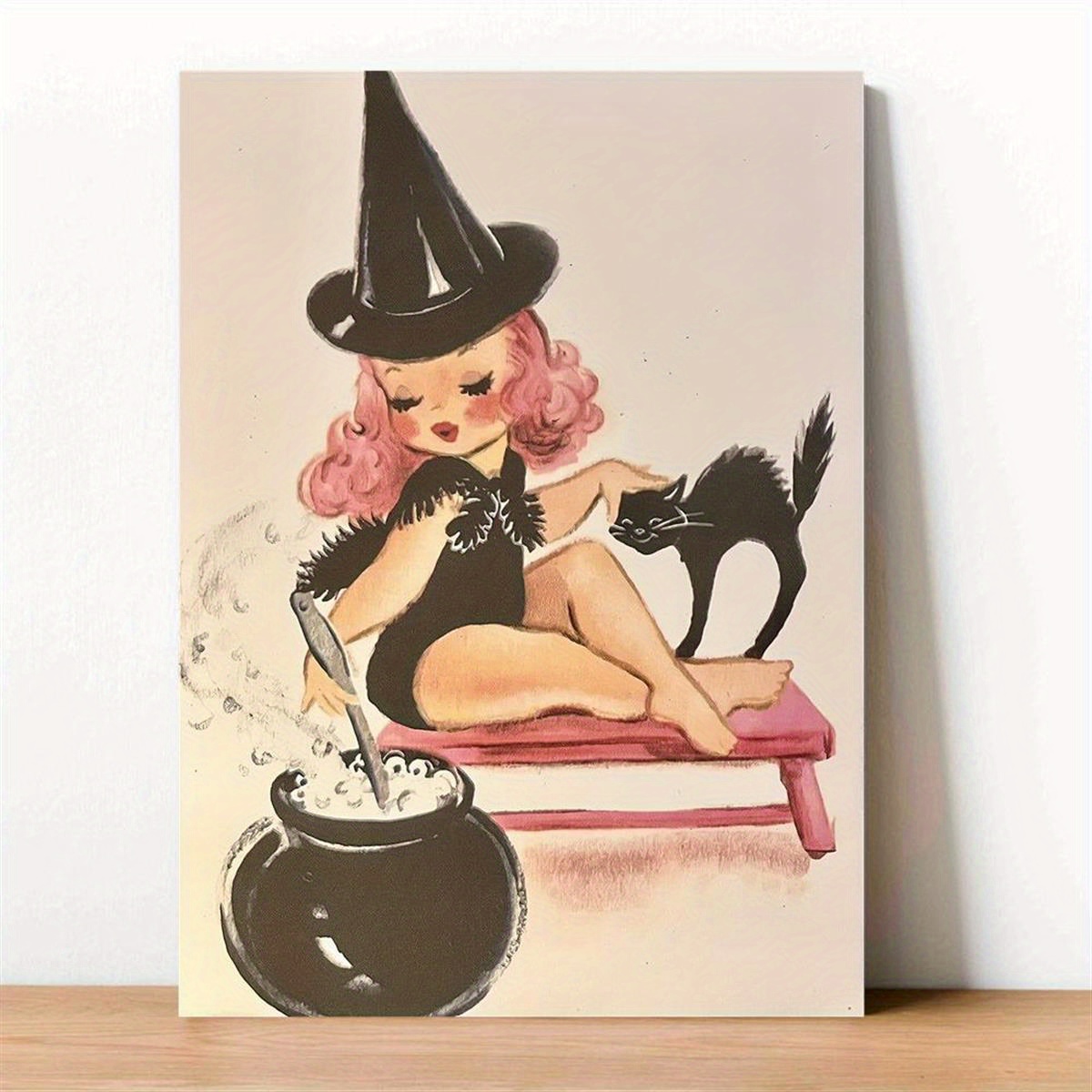 

1pc Halloween & Cat - / Art Decor, Horizontal, , Ink On , Cat Stirring Pot, , For / //bathroom/dining , / Use