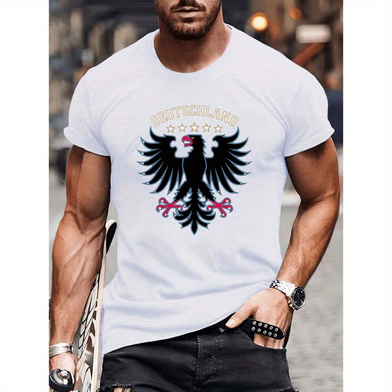 

Deutschland Eagle Germany Emblem Print Men's Crew Neck T-shirt, Short Sleeve Comfy Tee Tops, Summer Casual Clothing