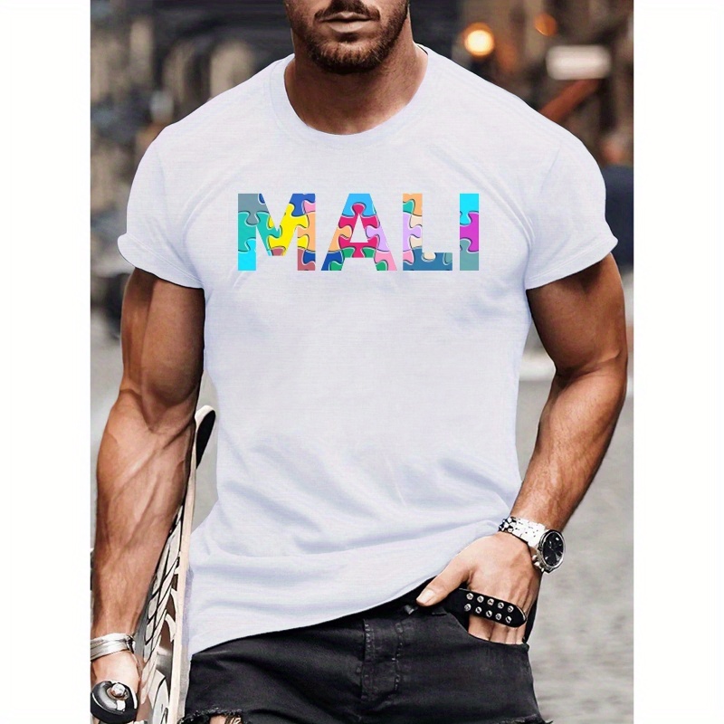 

T-shirt ras du cou pour homme Mali Print, t-shirt confortable et polyvalent à manches courtes, vêtements décontractés d'été