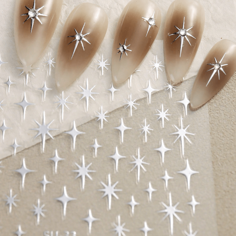 3 Pcs 3D Metal Laser Golden Starburst Nail Stickers - Y2K Nail Art Tips for Manicure and French Nail Art Decoration