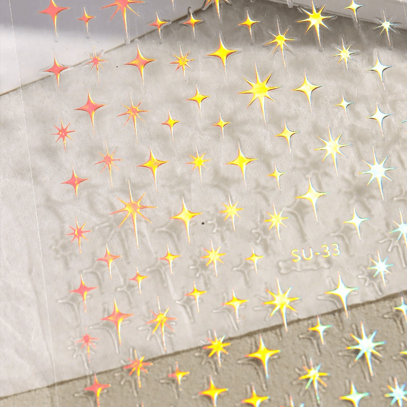 3 Pcs 3D Metal Laser Golden Starburst Nail Stickers - Y2K Nail Art Tips for Manicure and French Nail Art Decoration