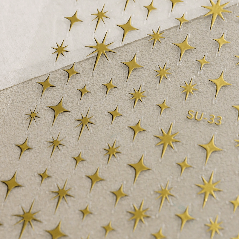 3 Pcs 3D Metal Laser Golden Starburst Nail Stickers - Y2K Nail Art Tips for Manicure and French Nail Art Decoration