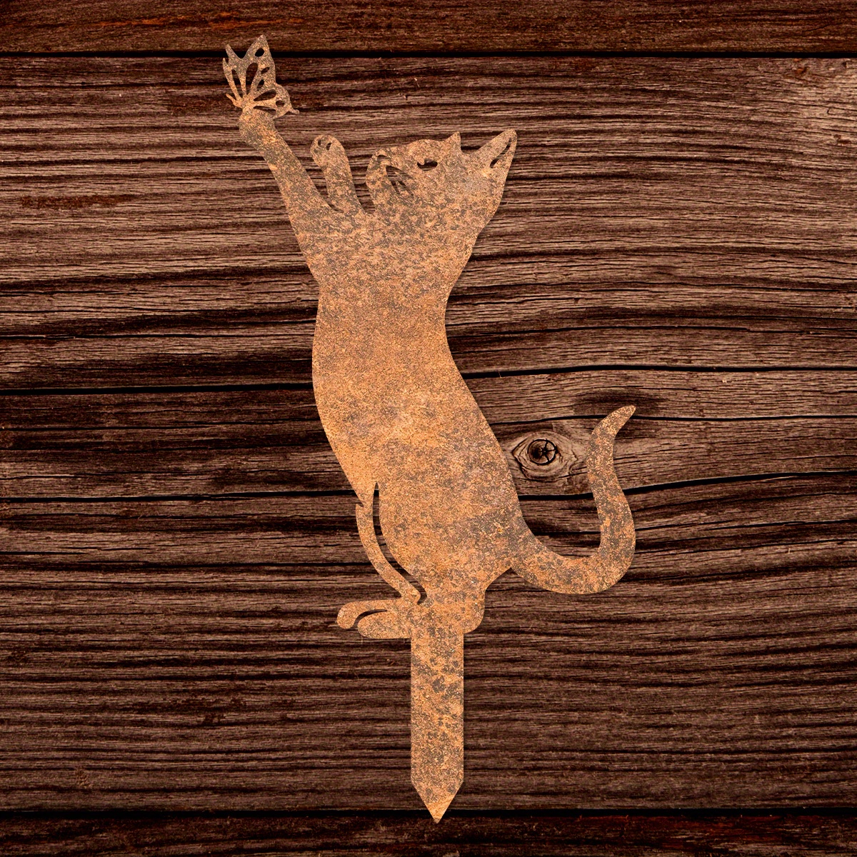 Image of [2d Flat] Rustic Metal Cat Garden Sculpture Ornament, 1pc Rusty Cat Garden Stake Outdoor Decorative Patio Lawn Decor, Memorial Gifts For Women Mom, Thanksgiving Christmas Gifts